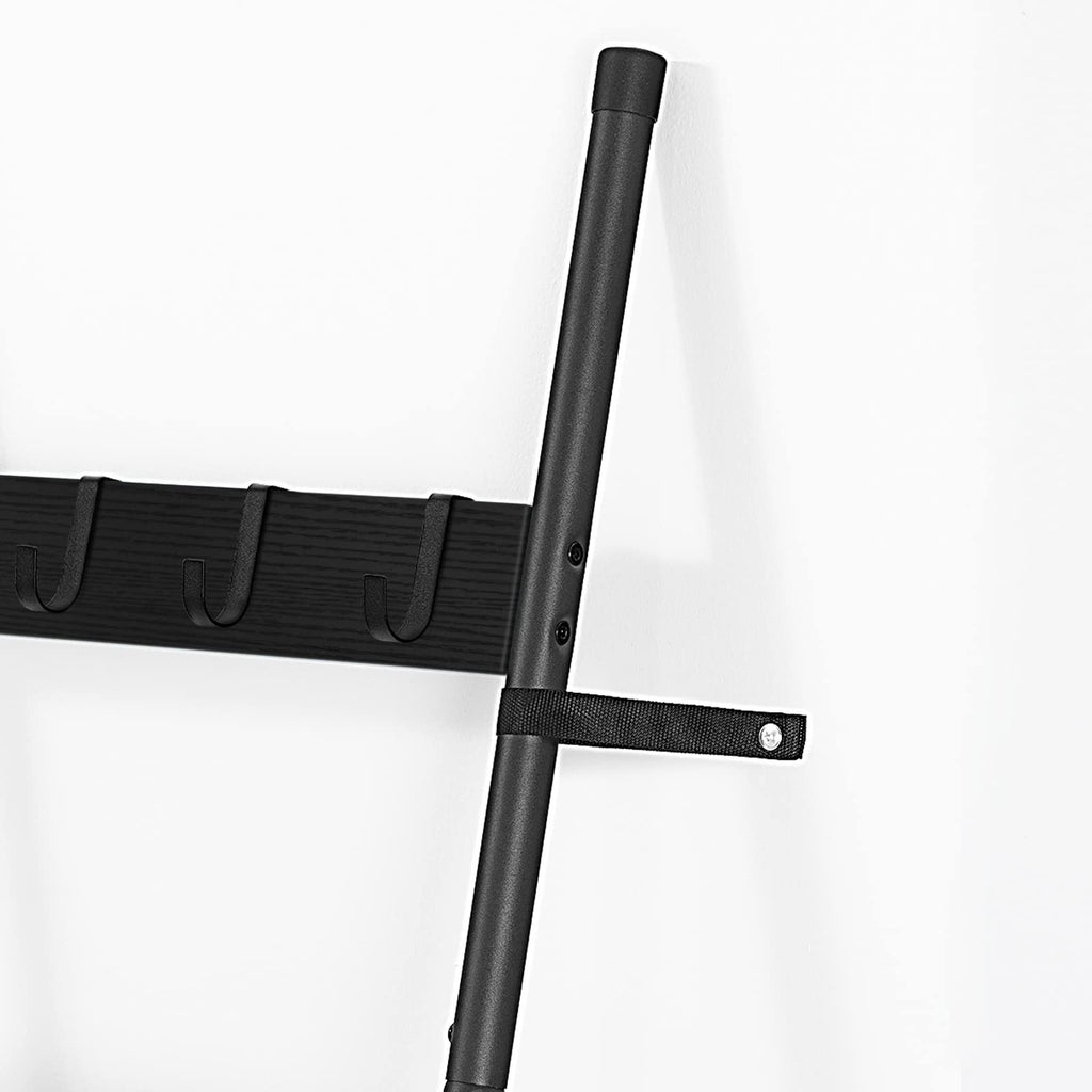 HOOBRO Blanket Ladder, 5-Tier Towel Rack with Hooks, Wall-Leaning Blanket Rack, Decorative Display Ladder Shelf, for Scarves, Industrial, Living Room, Bedroom, Rustic Brown and Black BF52CJ01G1