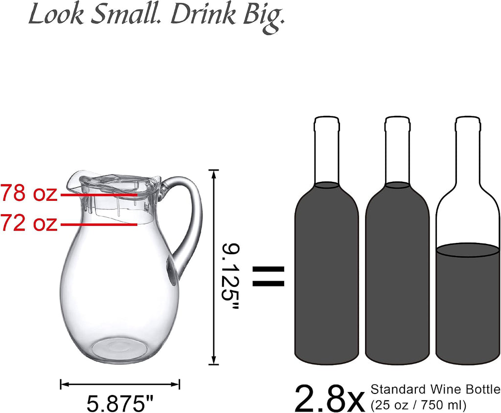 Bubbly - Plastic Pitcher (64 oz, 2 Quart), Clear Water Pitcher with Lid, Fridge Jug, BPA-Free, Shatter-Proof, Great for Iced Tea, Sangria, Lemonade, Juice, Milk, and More