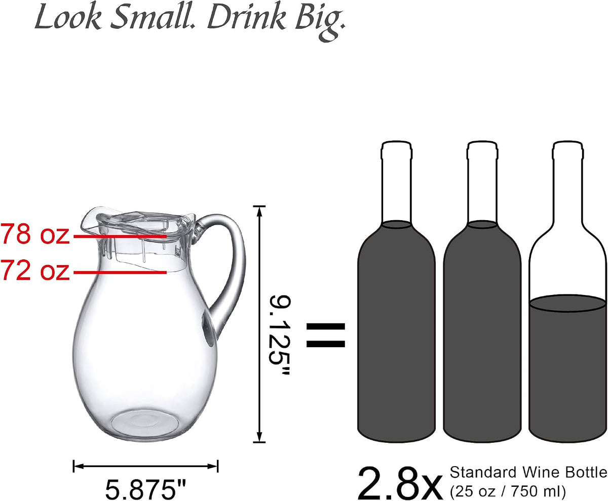 Bubbly - Plastic Pitcher (64 oz, 2 Quart), Clear Water Pitcher with Lid, Fridge Jug, BPA-Free, Shatter-Proof, Great for Iced Tea, Sangria, Lemonade, Juice, Milk, and More