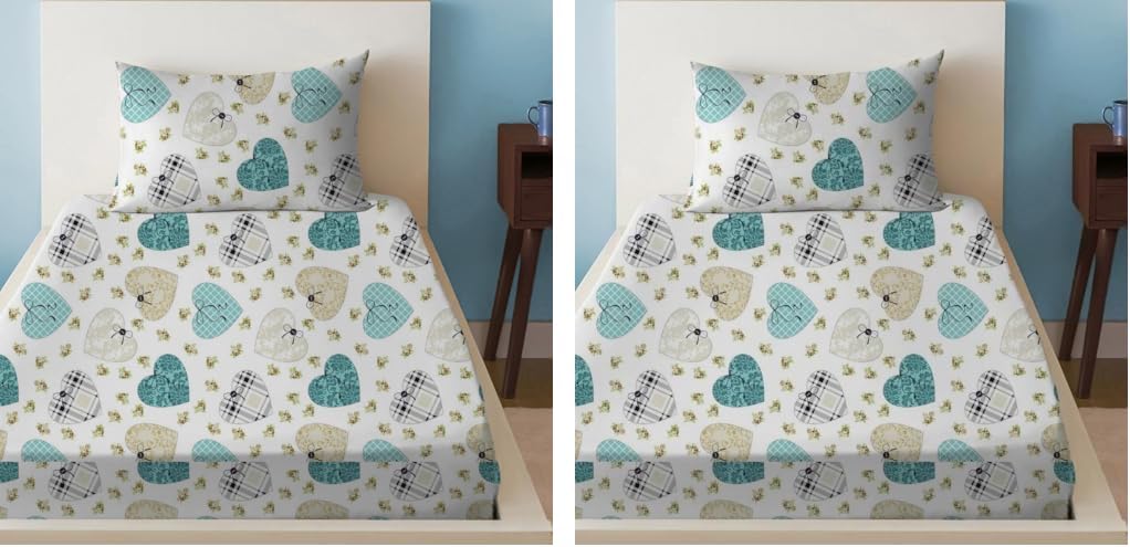 Sleep Well 90 GSM Bedsheet with Pillow Case (Blue & Pink Diamond Design, Single)