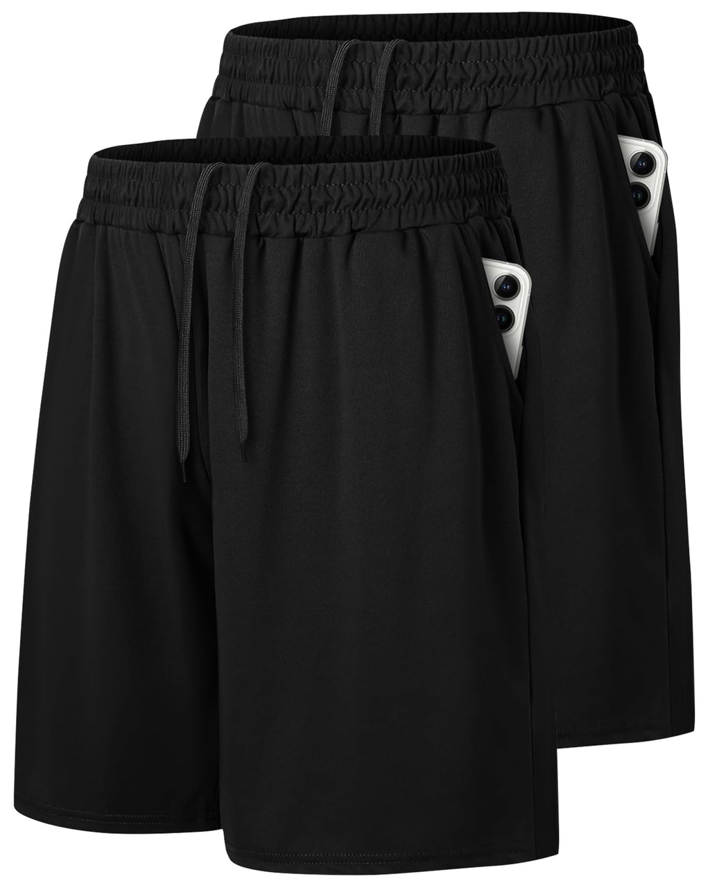 2 Pack Mens Gym Basketball Shorts - Athletic Black Workout Quick Dry Shorts