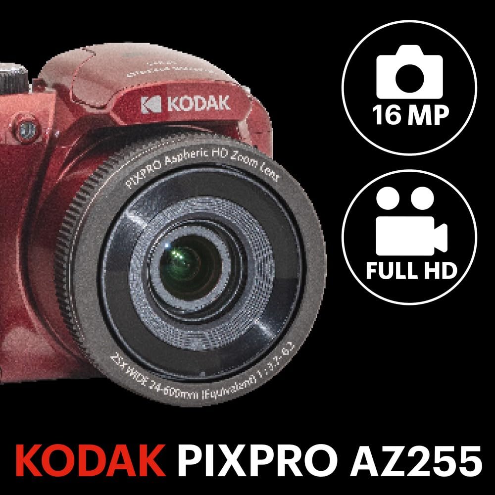 KODAK PIXPRO AZ255 16MP Digital Camera, 25x Optical Zoom, AA, OIS, Black