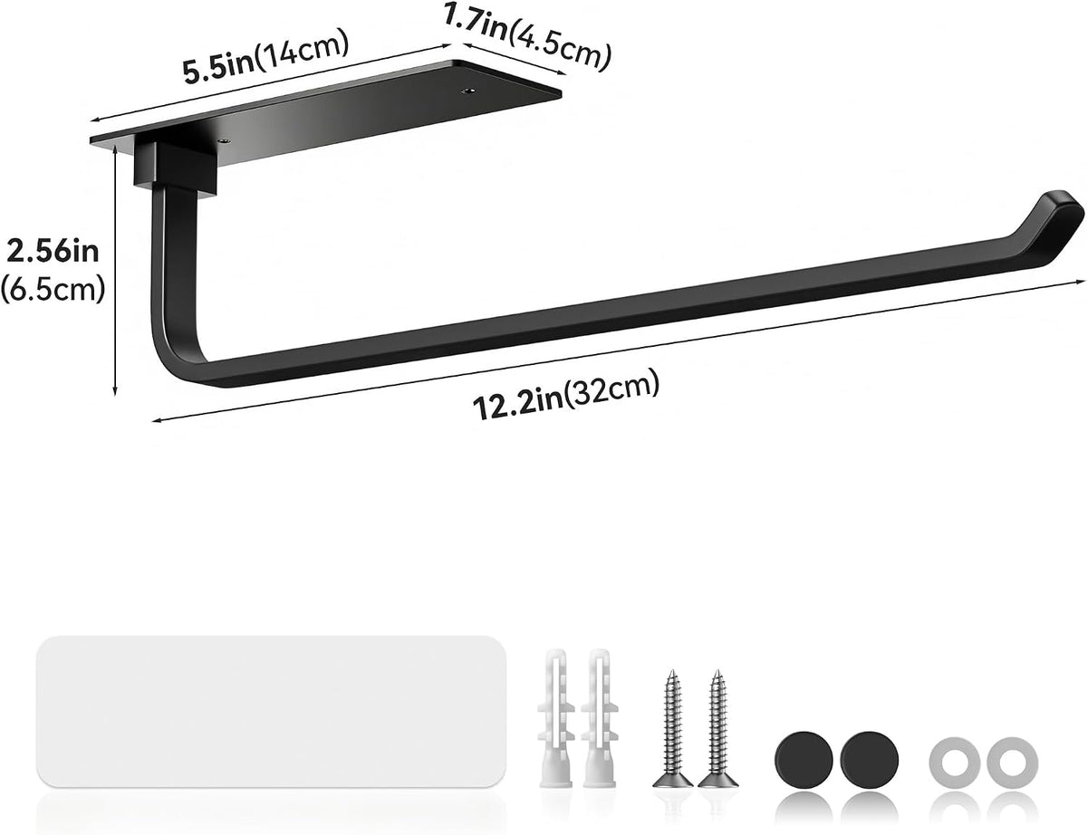 Paper Towel Holder Under Cabinet, Self-Adhesive or Drilling, Matte Black