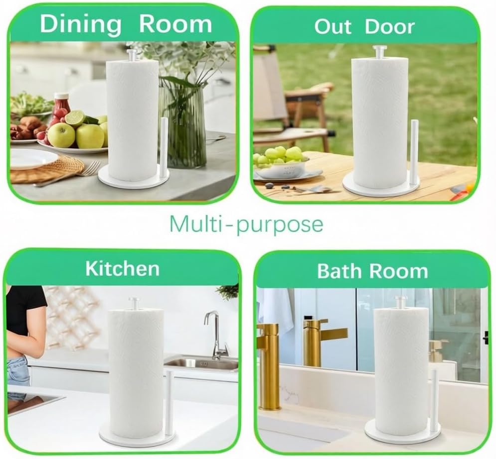 Premium Paper Towel Holder Countertop, for Kitchen, Bathroom, RV, Outdoor, Living Room,Dining Table or BBQ, Weighted Stainless Steel for Standard and Large Rolls-White(YaoJooHome)