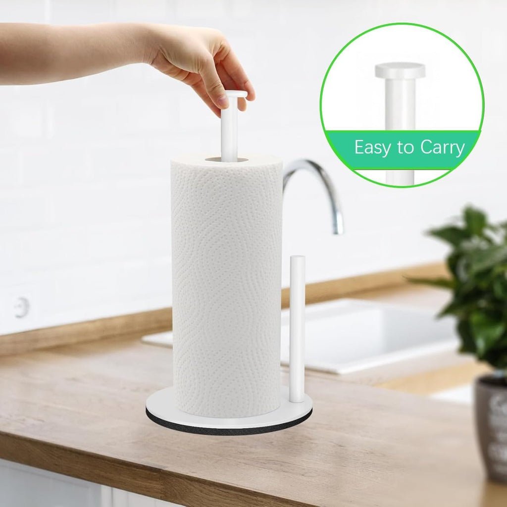 Premium Paper Towel Holder Countertop, for Kitchen, Bathroom, RV, Outdoor, Living Room,Dining Table or BBQ, Weighted Stainless Steel for Standard and Large Rolls-White(YaoJooHome)
