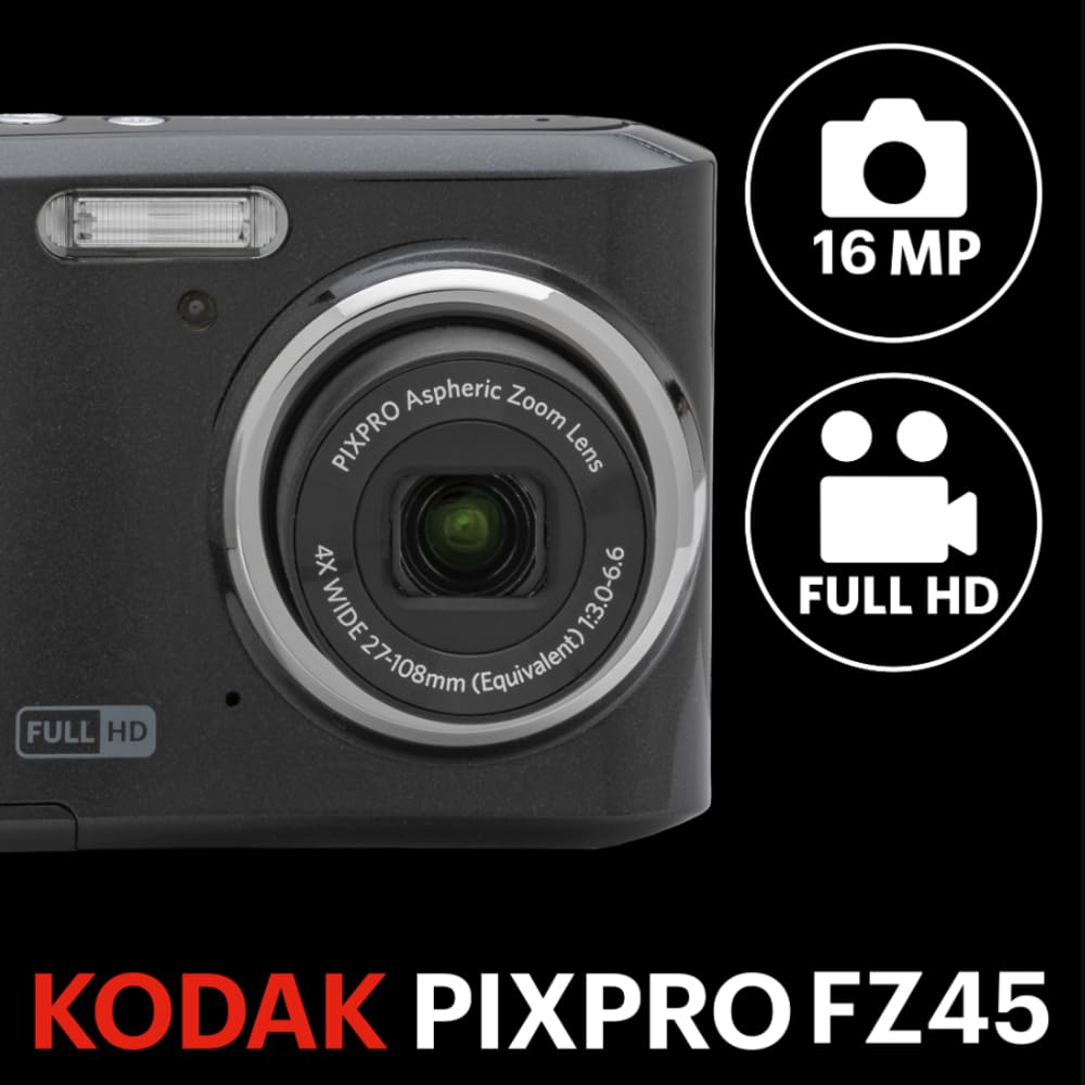 KODAK PIXPRO FZ45 16MP Compact Digital Camera, 4X Optical Zoom, AA, Red