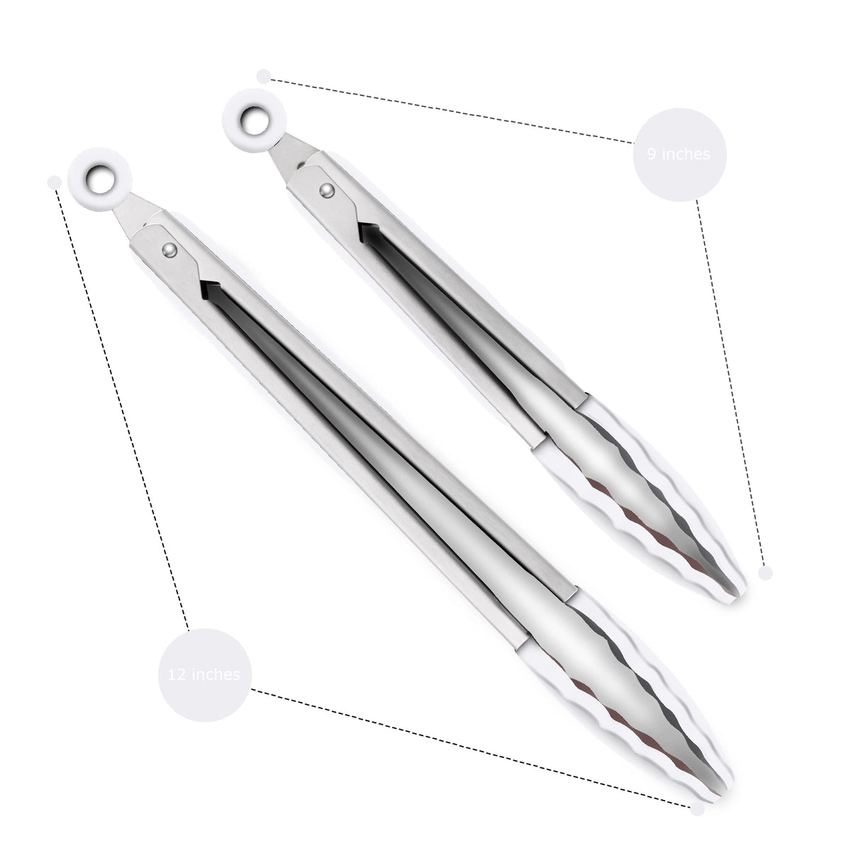 2 Pack Silicone Kitchen Tongs, 9 & 12 Inch, Stainless Steel, Black