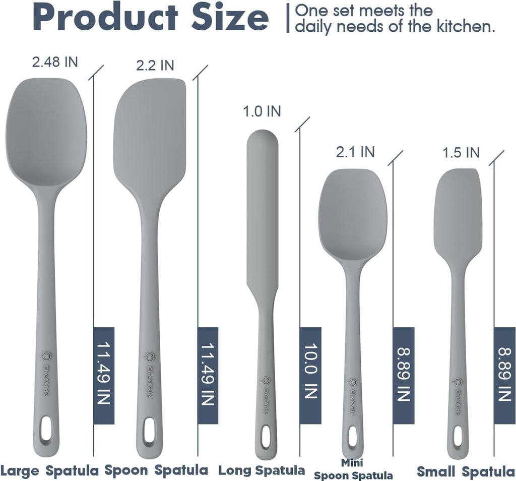 ChefAide 5 Pieces Silicone Spatulas Set, Heat Resistant Rubber Spatula