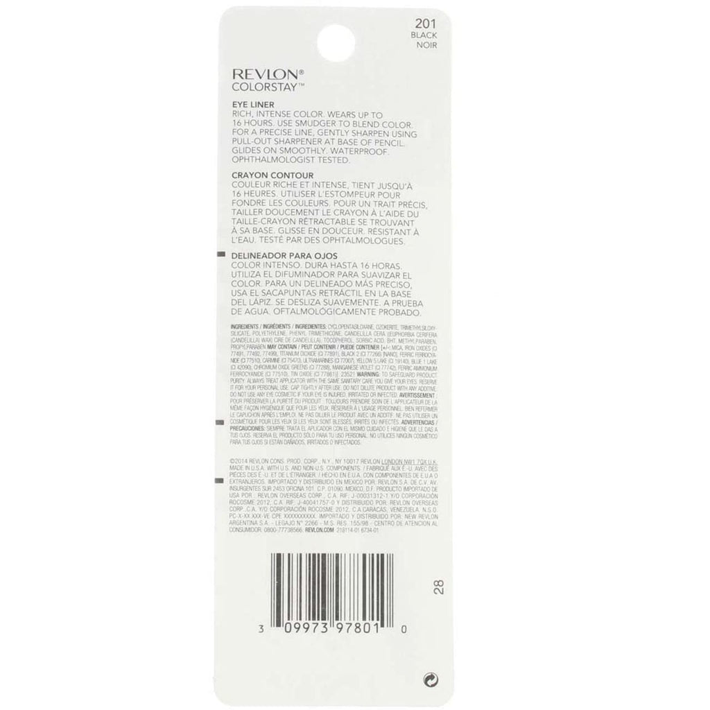 Revlon ColorStay Pencil Waterproof Eyeliner, 201 Black, 2 pack