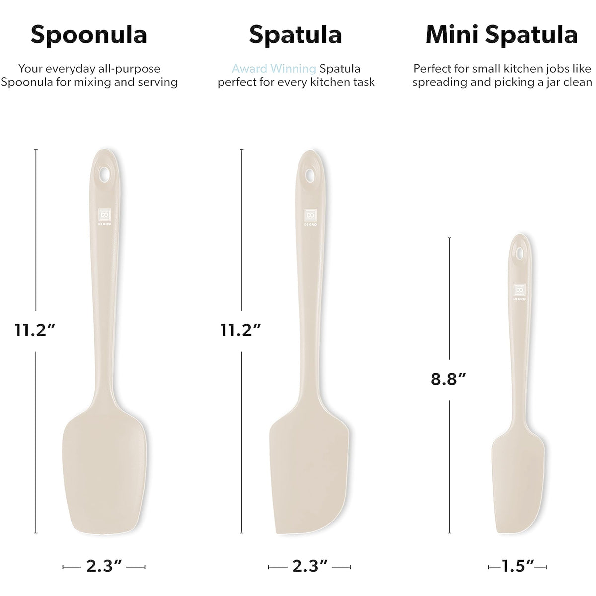 DI ORO Silicone Spatula Set - 600F Heat Resistant, 3-Pc Black