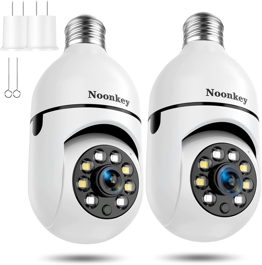 Noonkey 2K/3MP Light Bulb Security Camera, 5G& 2.4GHz WiFi 2 Pack Alexa Home 360° Wireless Security Camera Outdoor, Motion Tracking Detection Alarm,Color Night Vision