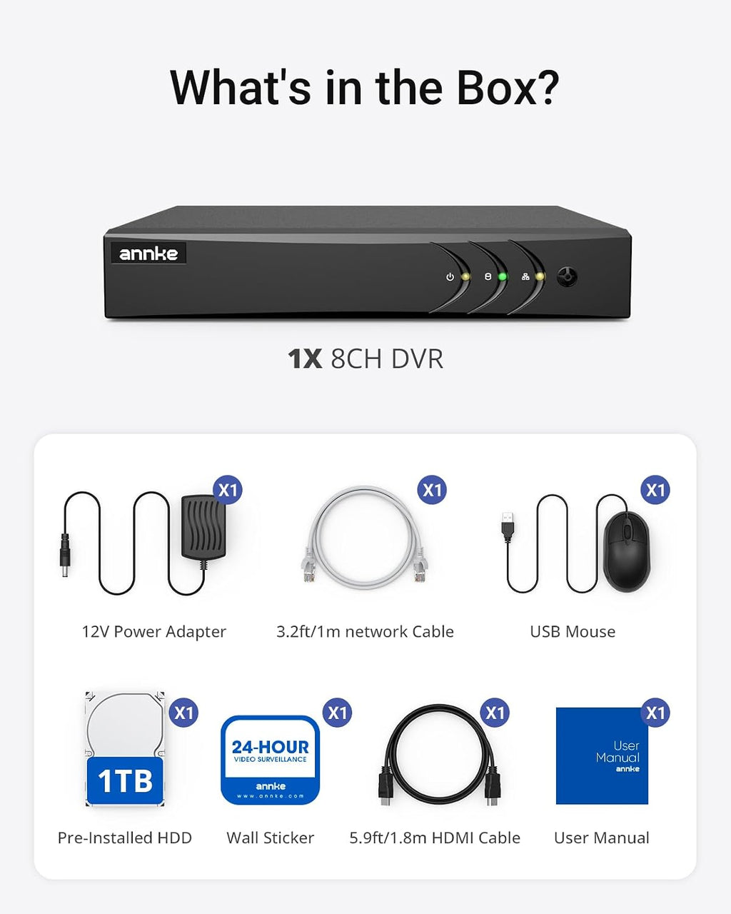 ANNKE 8CH 3K Lite H.265+ Security Digital Video Recorder, 1TB Hard Drive