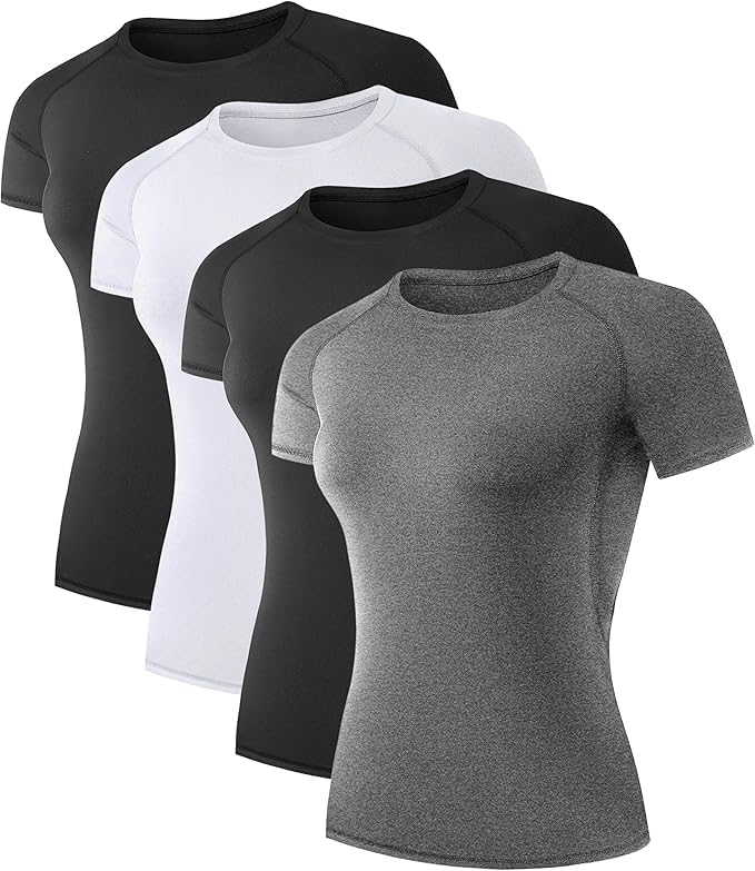 TELALEO 4 Pack Women's Short Sleeve Compression Shirt Workout Tops