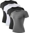 TELALEO 4 Pack Women's Short Sleeve Compression Shirt Workout Tops