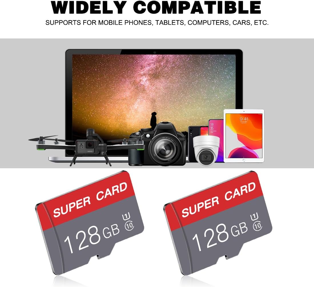 128GB Micro SD Card Class 10 Memory Cards Mini TF Card with Adapter for Smartphones/Tablet/Drone/Game Console(2-Pack)