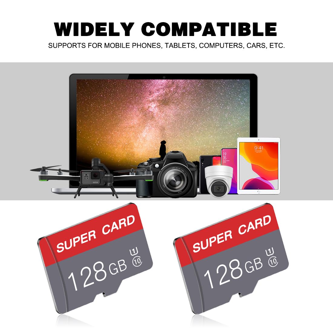 128GB Micro SD Card Class 10 Memory Cards Mini TF Card with Adapter for Smartphones/Tablet/Drone/Game Console(2-Pack)