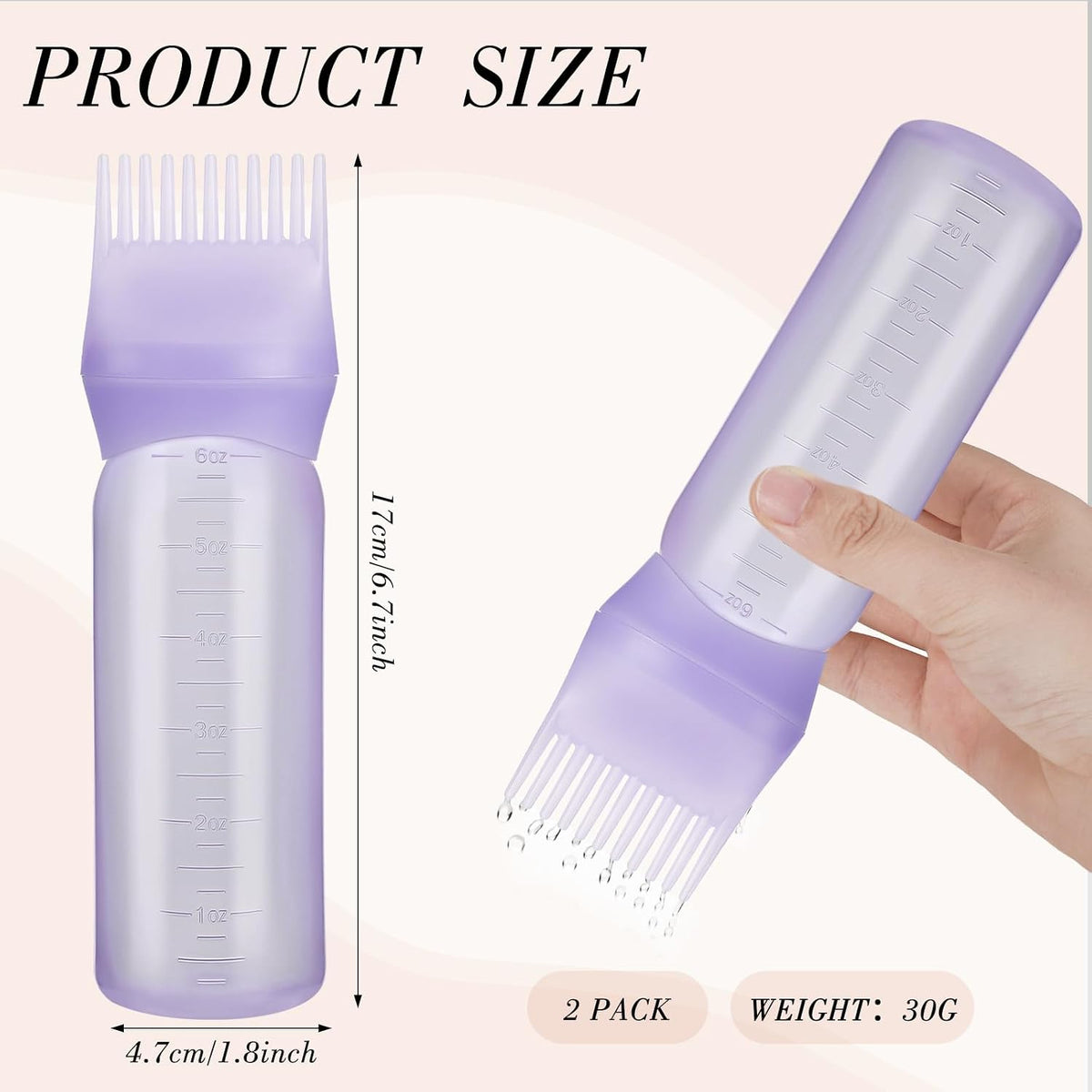 Pimoys 2Pcs 6Oz Root Comb Hair Dye Oil Applicator Bottles For Scalp, Purple