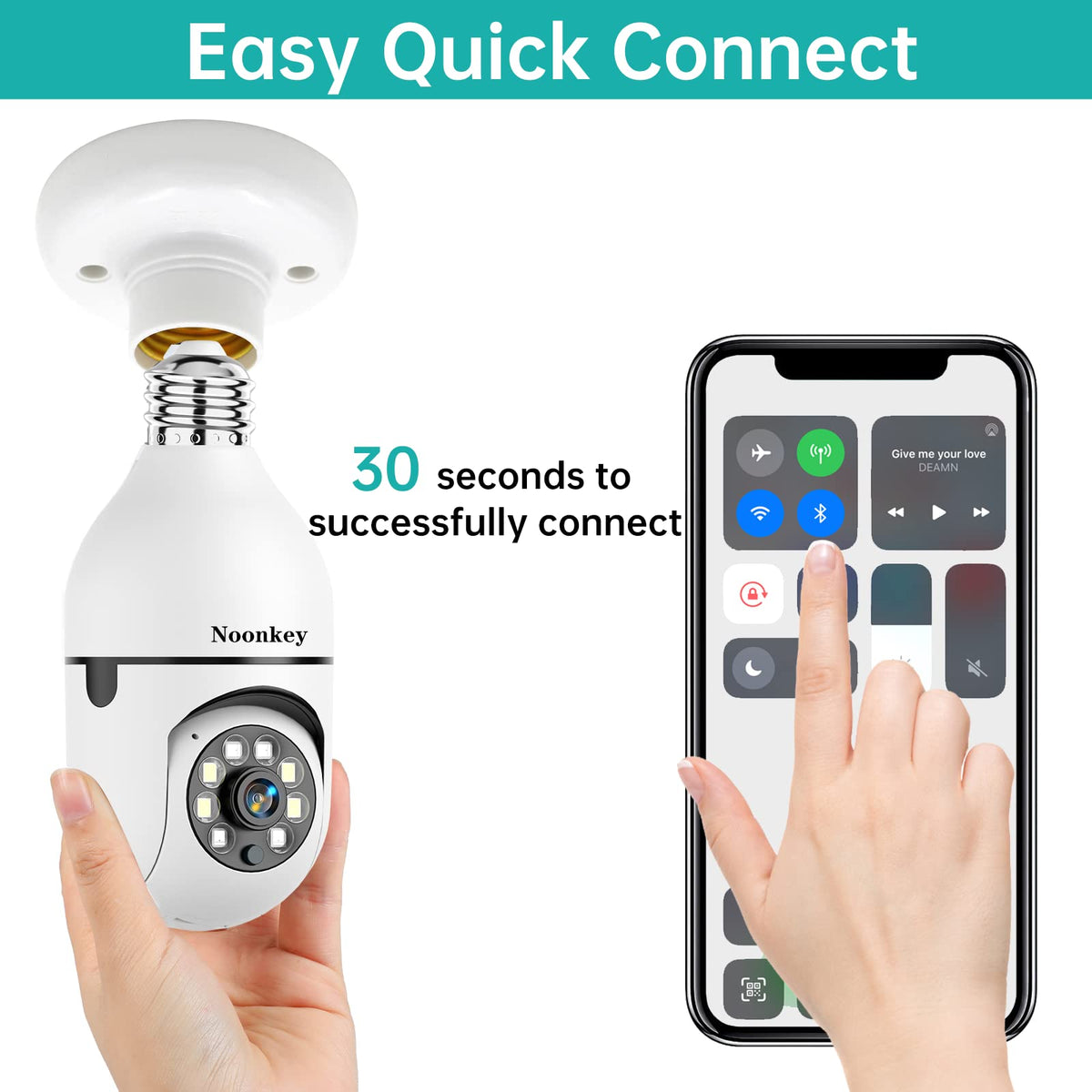 Noonkey 2K/3MP Light Bulb Security Camera, 5G& 2.4GHz WiFi 2 Pack Alexa Home 360° Wireless Security Camera Outdoor, Motion Tracking Detection Alarm,Color Night Vision