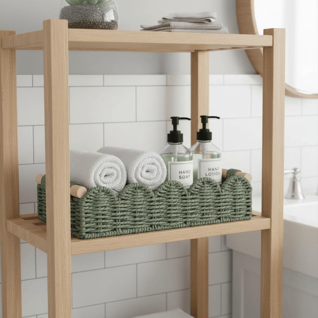 CubesLand Scalloped Toilet Paper Storage Basket W/Handle for Home Decor