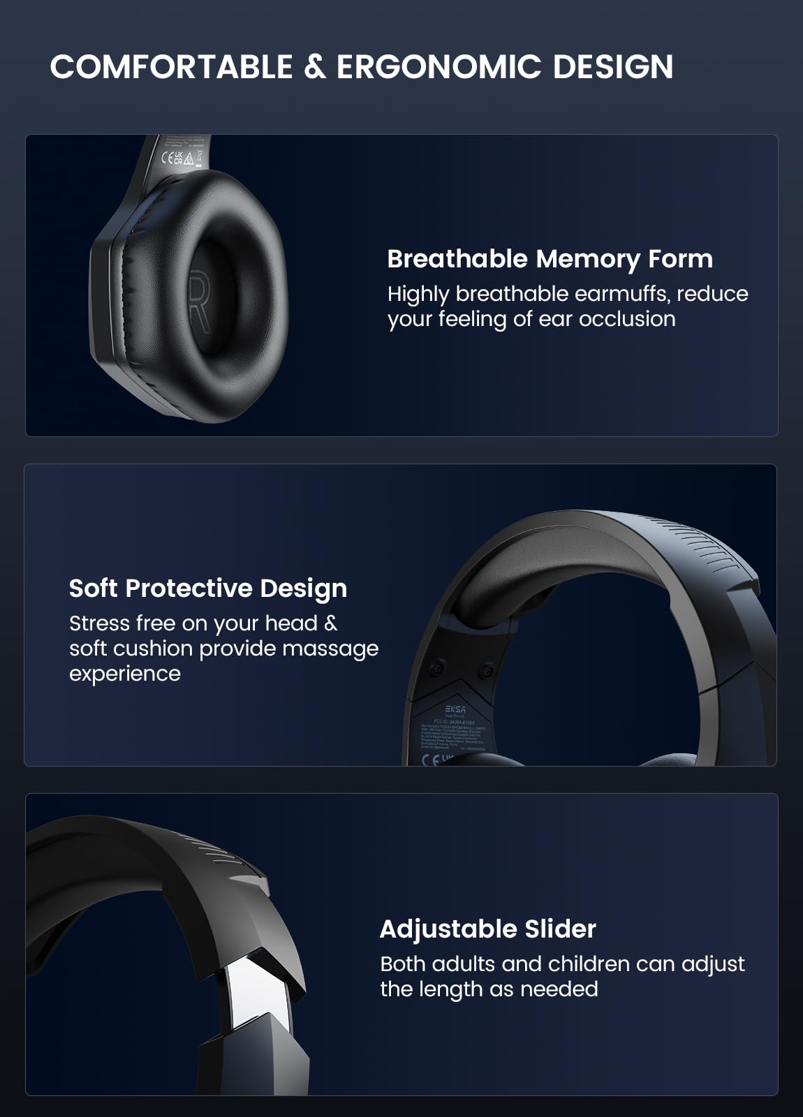 EKSA E1000 USB PC Gaming Headset with Mic, 7.1 Surround Sound