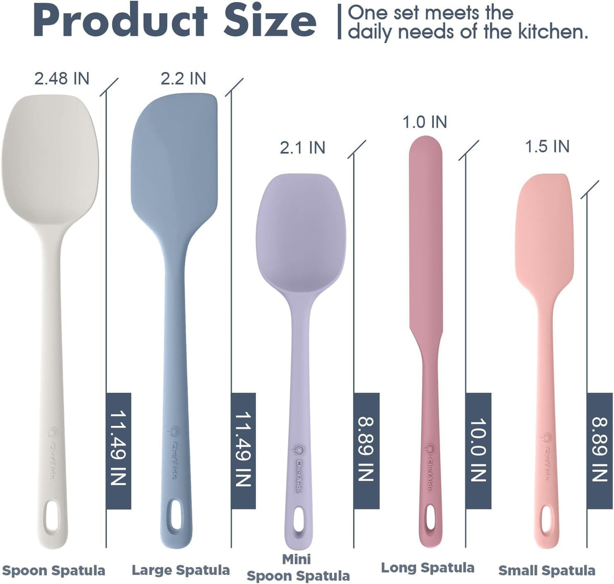 ChefAide 5 Pieces Silicone Spatulas Set, Heat Resistant Rubber Spatula
