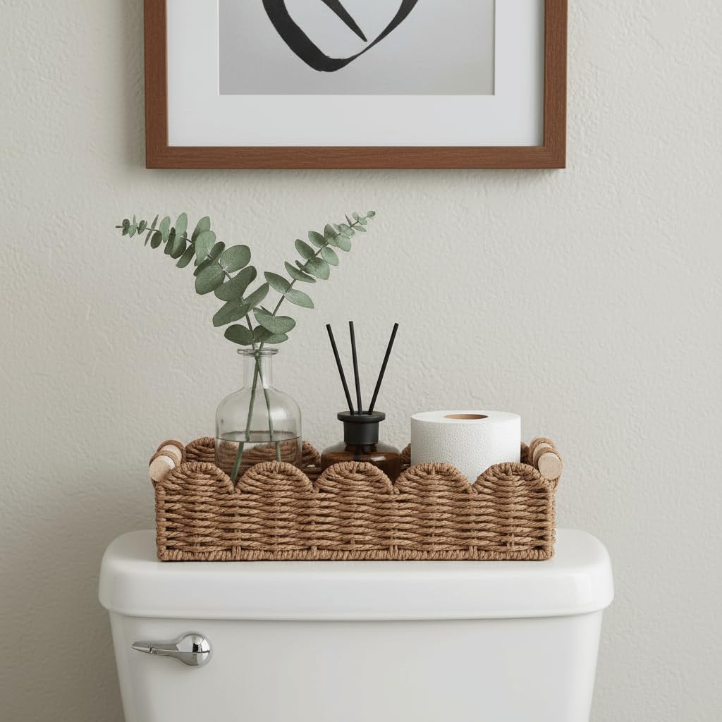 CubesLand Scalloped Toilet Paper Storage Basket W/Handle for Home Decor