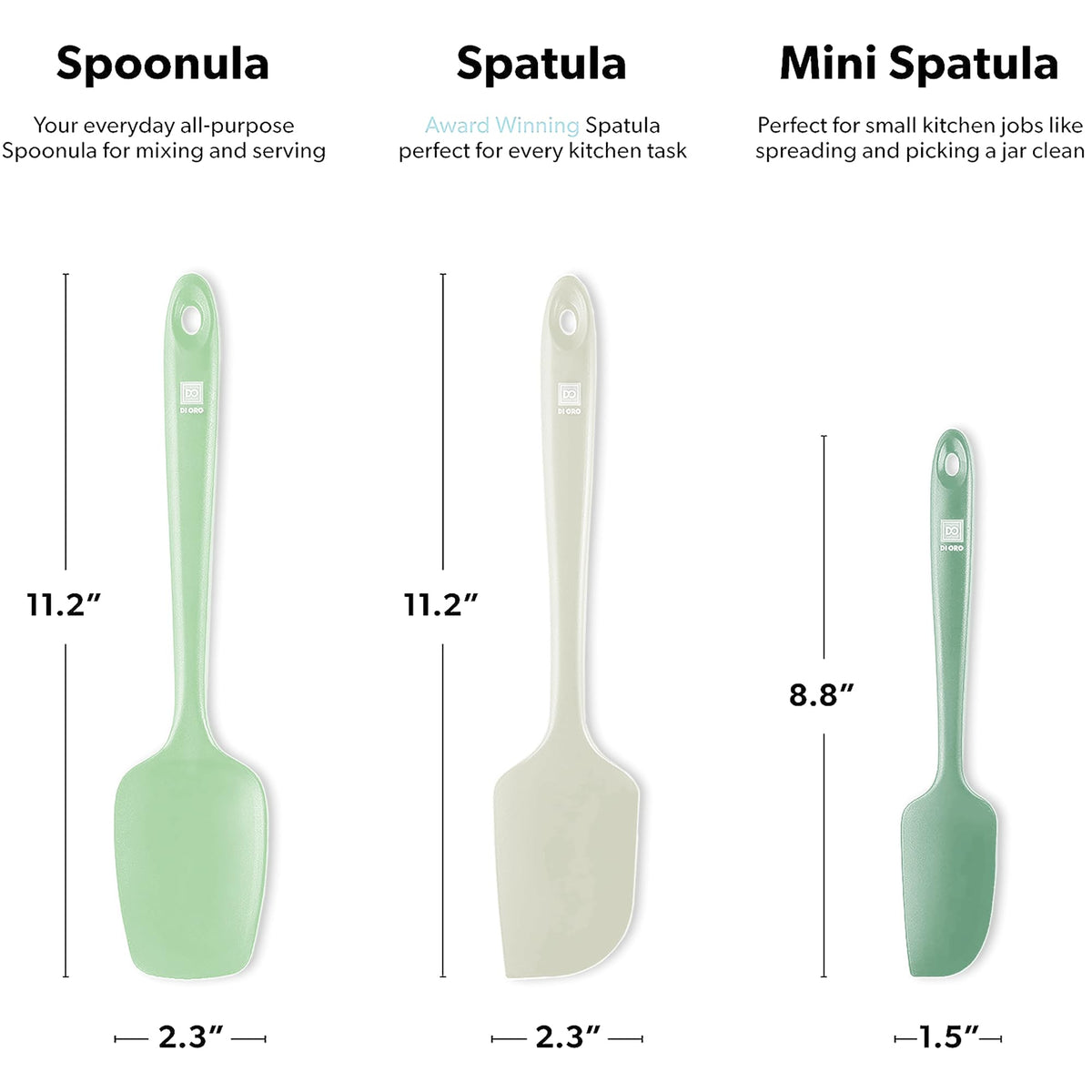 DI ORO Silicone Spatula Set - 600F Heat Resistant, 3-Pc Black