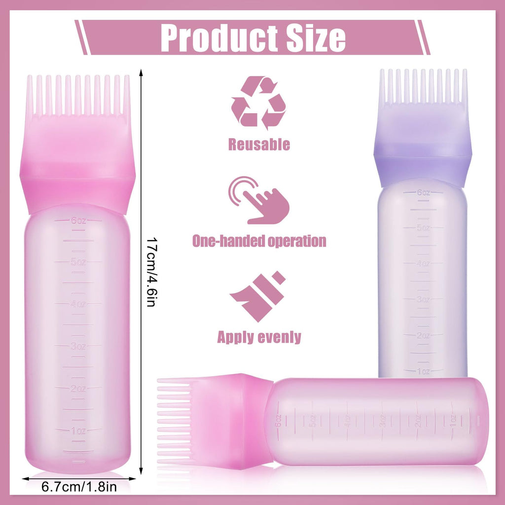 Pimoys 2Pcs 6Oz Root Comb Hair Dye Oil Applicator Bottles For Scalp, Purple