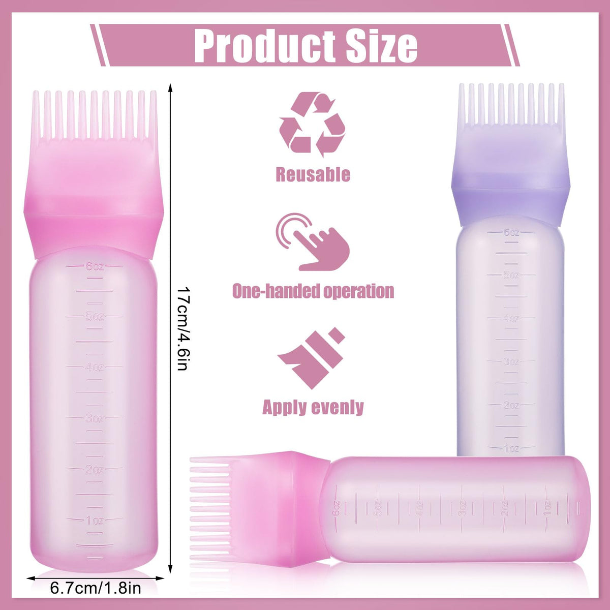 Pimoys 2Pcs 6Oz Root Comb Hair Dye Oil Applicator Bottles For Scalp, Purple