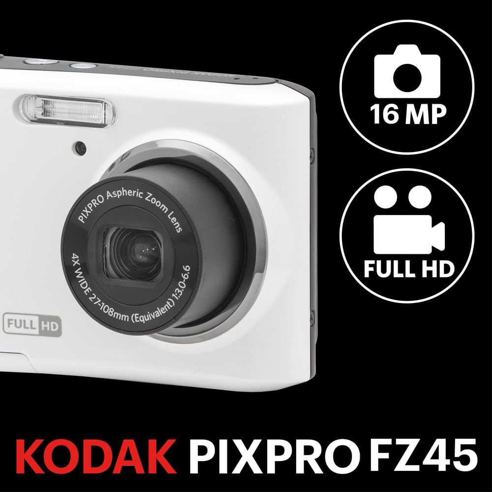 KODAK PIXPRO FZ45 16MP Compact Digital Camera, 4X Optical Zoom, AA, Red