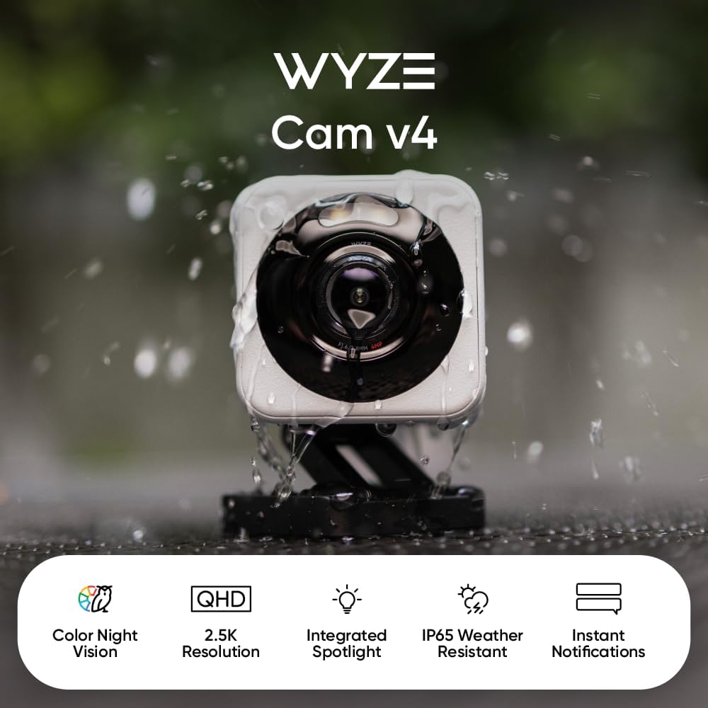 WYZE Cam v4, 2.5K Indoor/Outdoor Security Camera, Color Night Vision, White