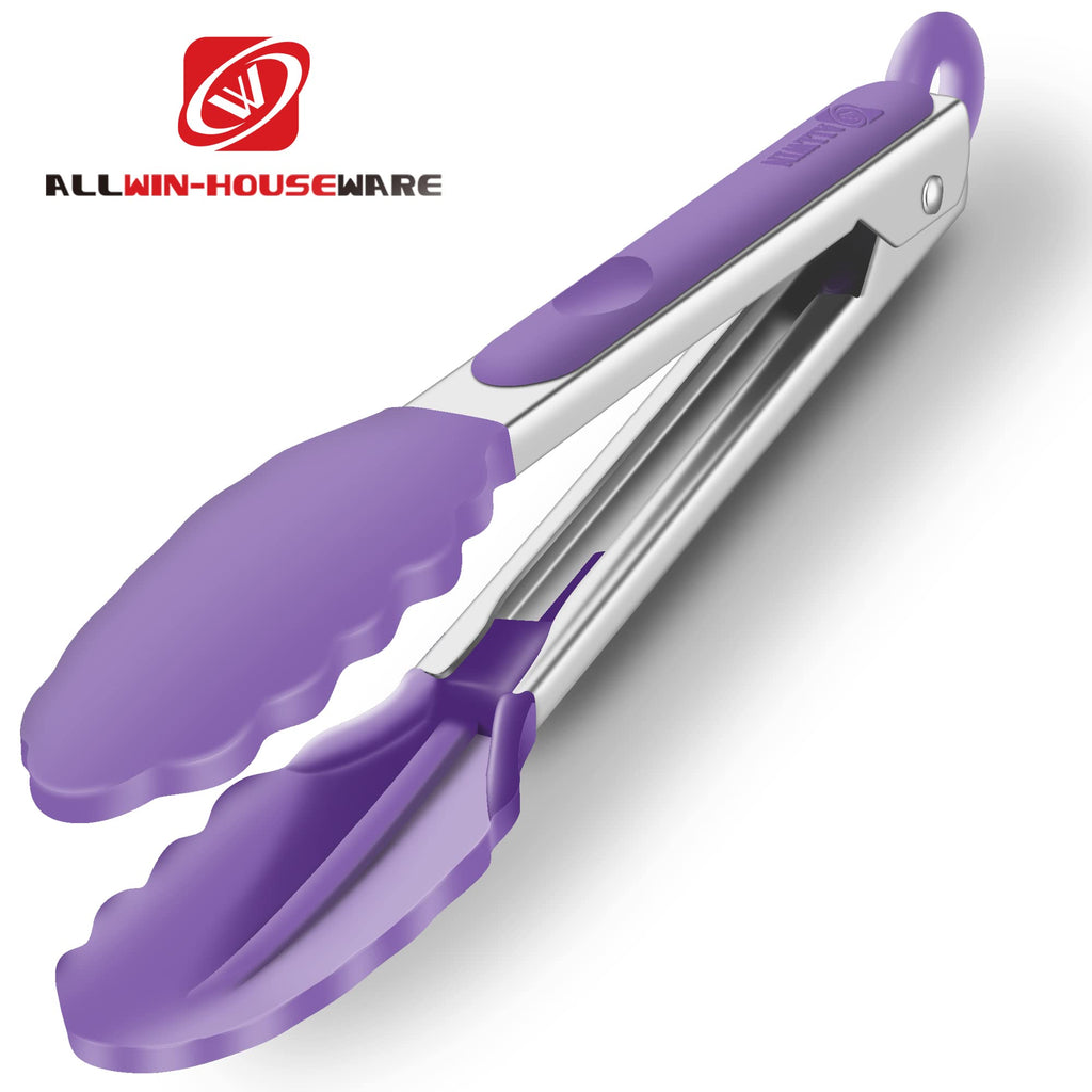 2 Pack Silicone Kitchen Tongs, 9 & 12 Inch, Stainless Steel, Black