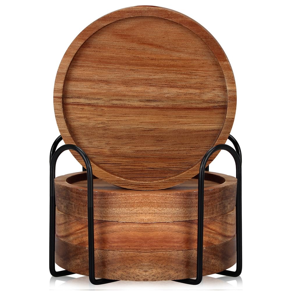 Wooden Coaster Set of 6 Coffee Table Decor Bar Cup Drink Coasters Holder