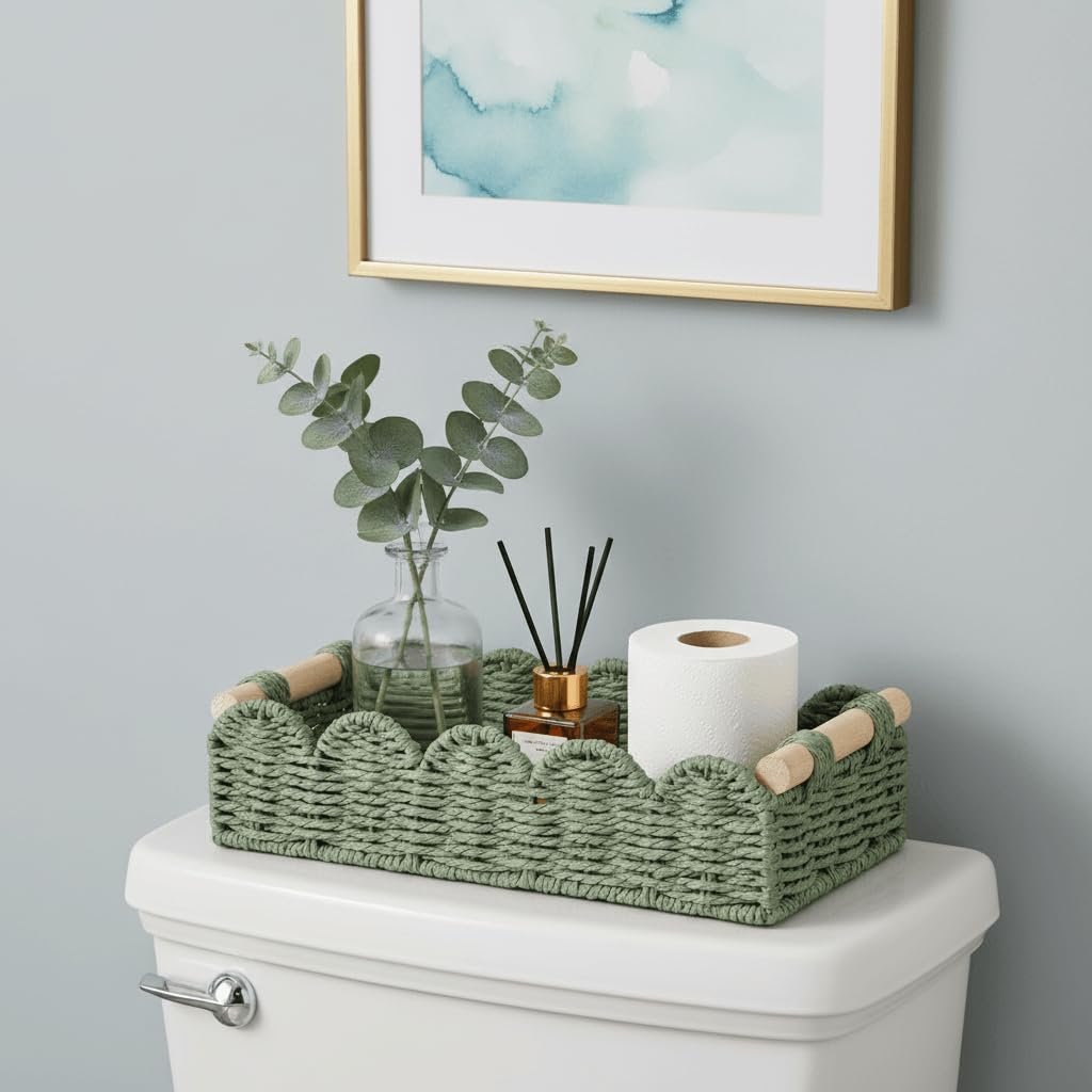 CubesLand Scalloped Toilet Paper Storage Basket W/Handle for Home Decor