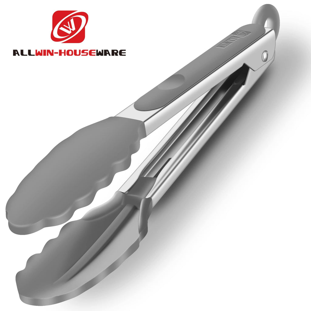 2 Pack Silicone Kitchen Tongs, 9 & 12 Inch, Stainless Steel, Black
