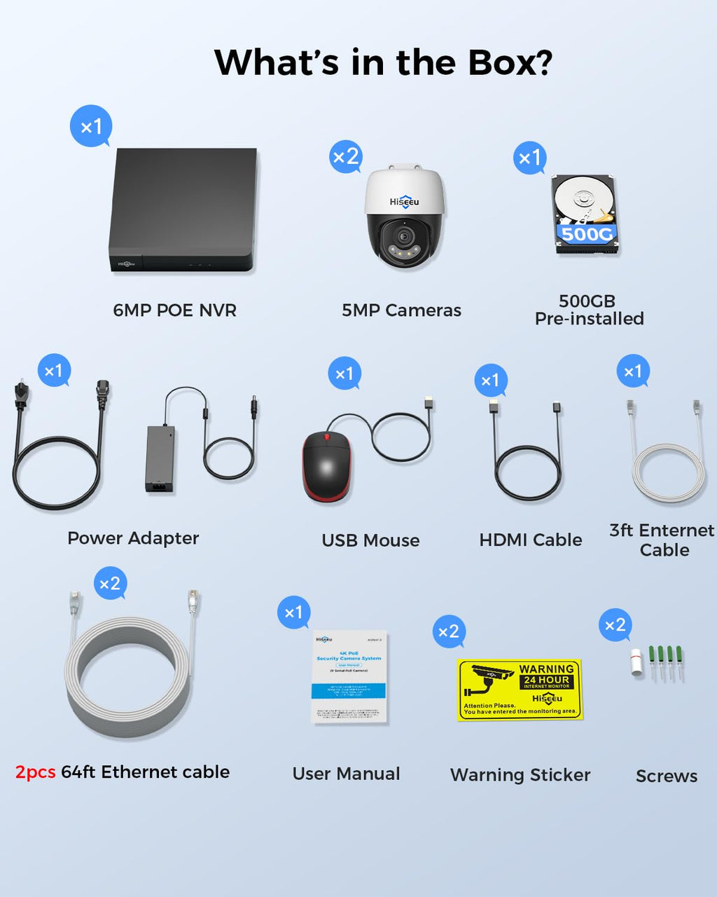 Hiseeu 4K PoE Security Camera System 8pcs PoE PTZ Cameras,360° View