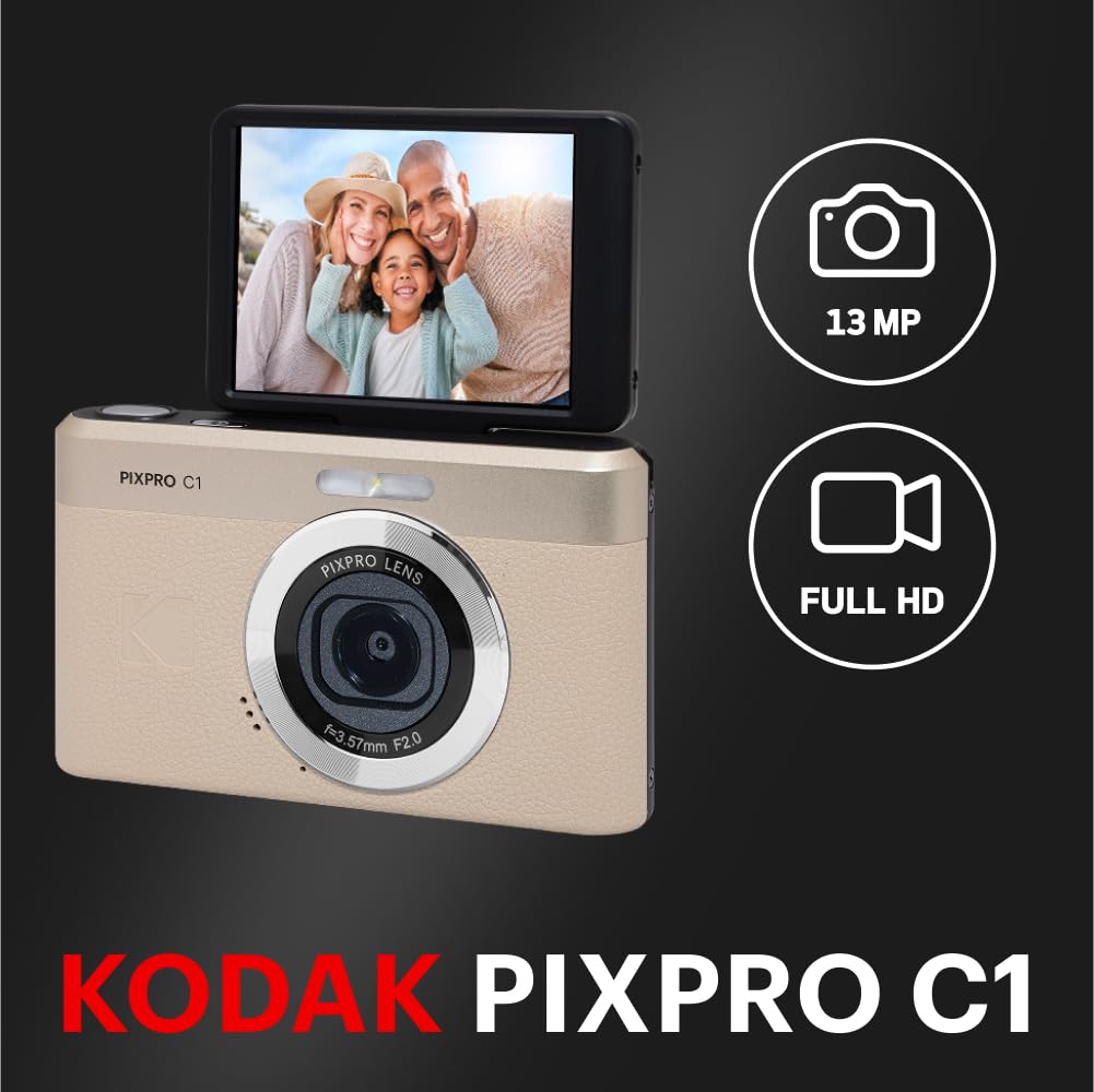KODAK PIXPRO C1 13MP Compact Digital Camera, 26mm Fixed Lens, Brown