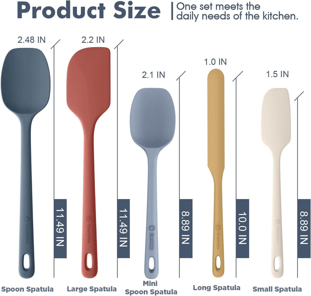 ChefAide 5 Pieces Silicone Spatulas Set, Heat Resistant Rubber Spatula