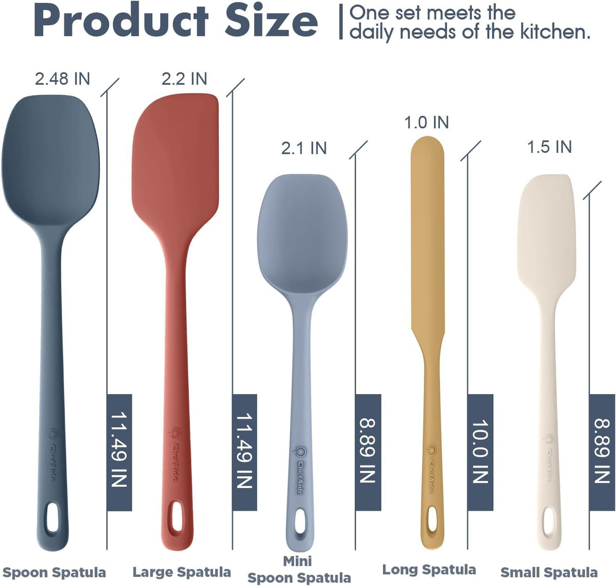 ChefAide 5 Pieces Silicone Spatulas Set, Heat Resistant Rubber Spatula