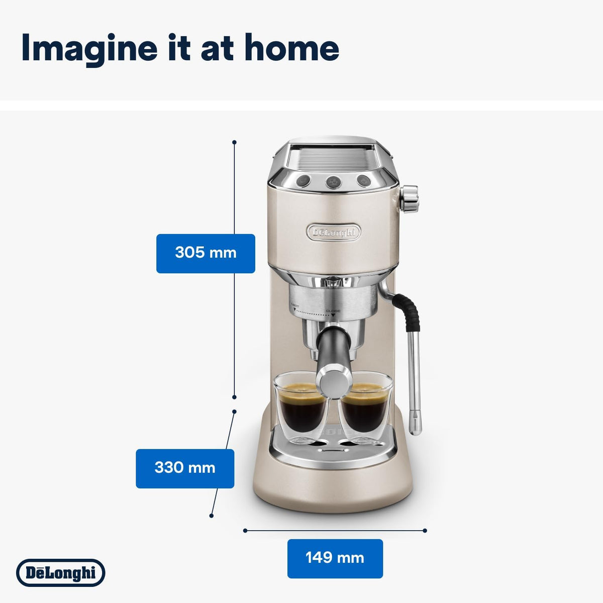 De'Longhi Dedica Arte Espresso Machine - MyLatteArt Milk Foam Nozzle, 15 BAR Pressure, Steel Tamper Included, Beige Gold - Create Perfect Espresso, Cappuccinos, and Latte Art at Home - EC885.BG