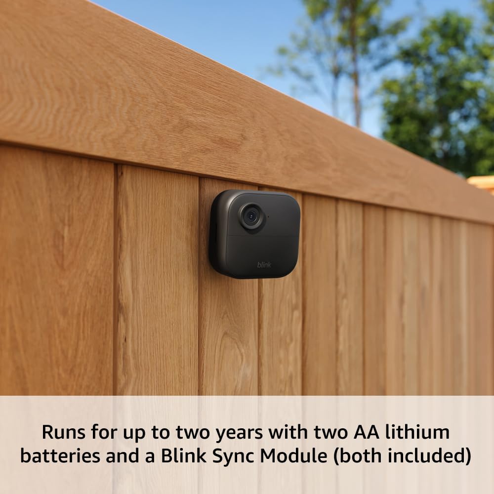 Blink Outdoor 4 and Wired Doorbell 2K+ (newest model) — Two-year battery 1080p cameras and 2K hardwired doorbell. Sync Module Core included — 3 Cameras + Doorbell (Black)