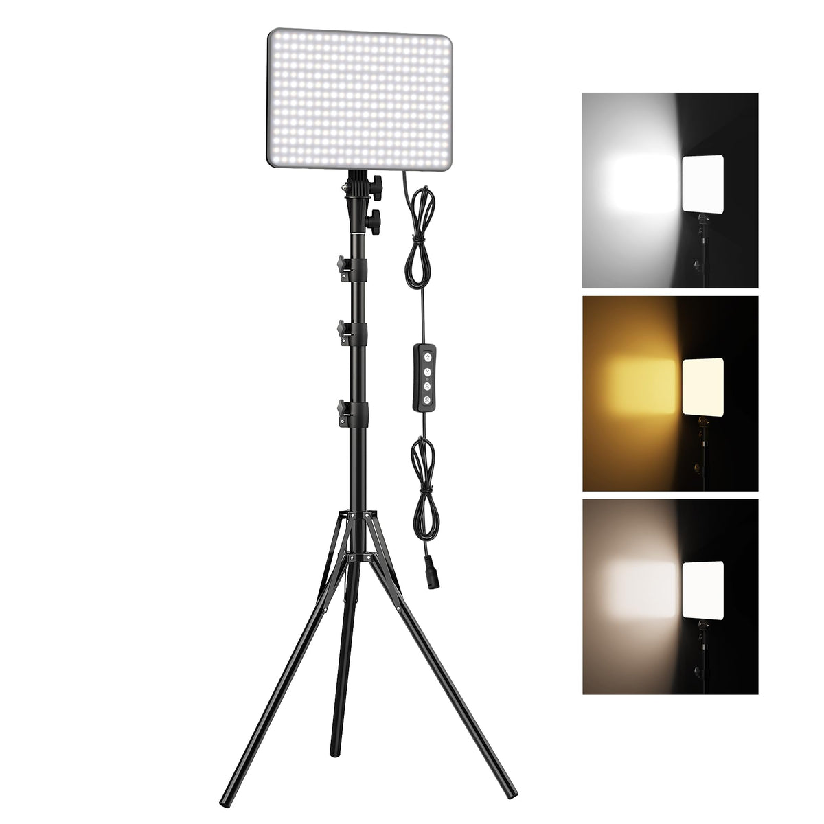 1-Pack LED Video Lighting Kit, Anautin 15W/1700Lux Photography Lighting with Tripod Stand, 2500-8500K Dimmable Streaming Light for Video Recording, Gaming, Podcast, Barber, Salon, TikTok, YouTube