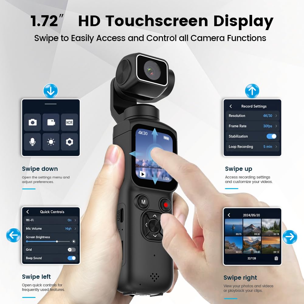 Aero 4K Vlogging Camera, 330° AI Face Tracking, 75MP Photos & Wi-Fi