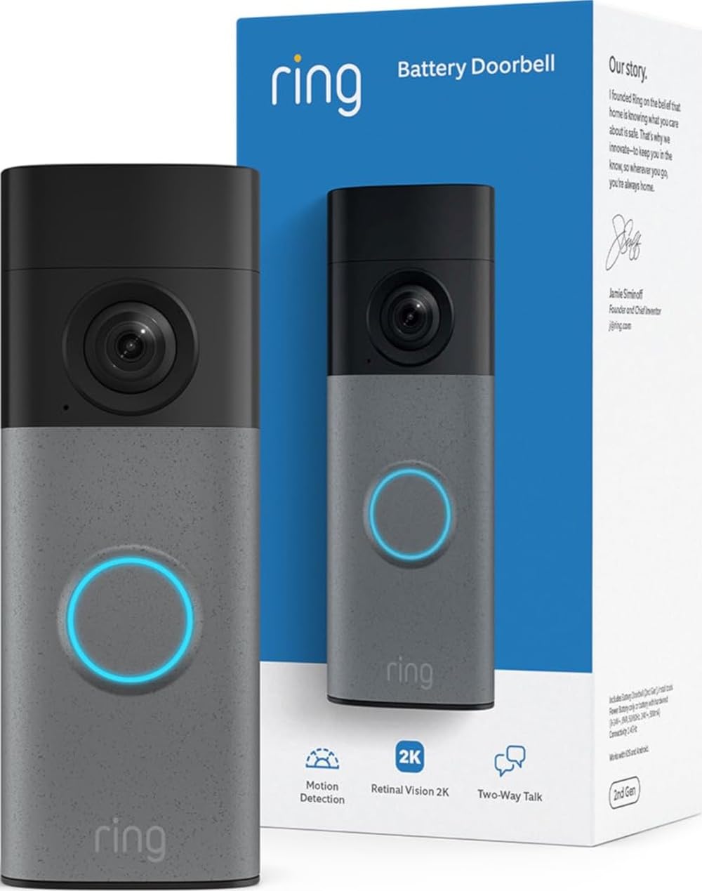 Ring Battery Doorbell 2K (newest model) Retinal 2K with wide-angle video, up to 6x Enhanced Zoom, Two-Way Talk, and Built-In Battery, Matte Mocha