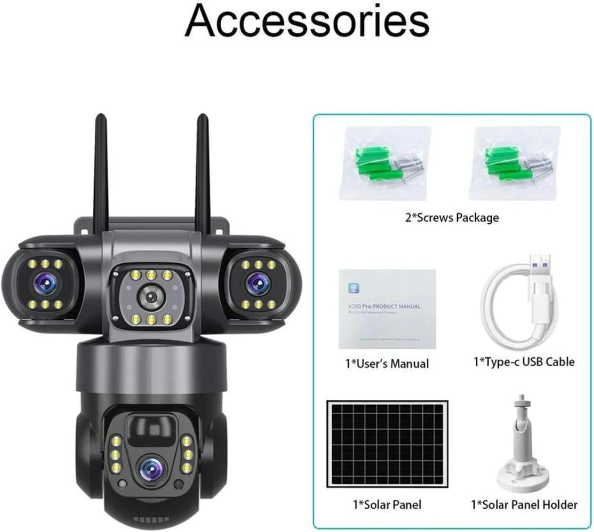 4G solar Security Camera, 12MP Full HD, 3 Lens, Outdoor PTZ, Solar Powered, Black(no Wi-Fi)