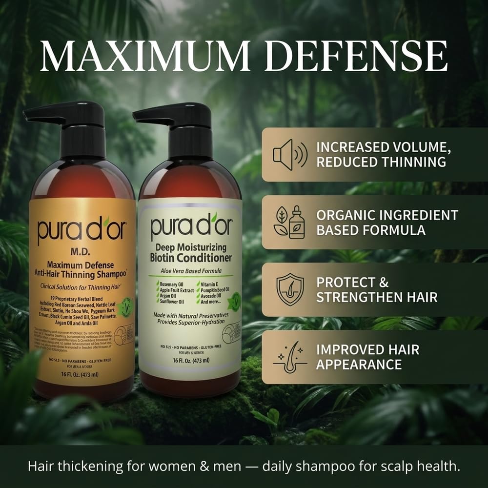 PURA D'OR Apple Cider Vinegar Shampoo & Conditioner Clarifying Set, 16oz x2