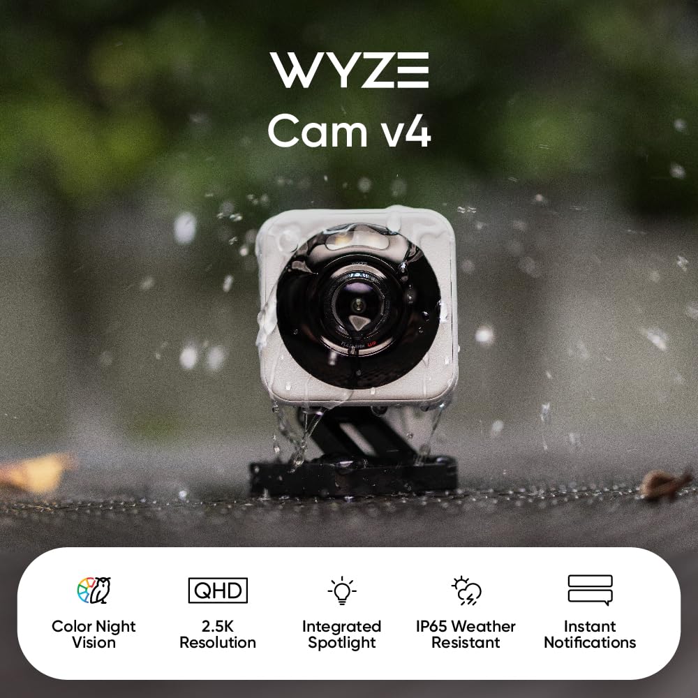 WYZE Cam v4, 2.5K Indoor/Outdoor Security Camera, Color Night Vision, White
