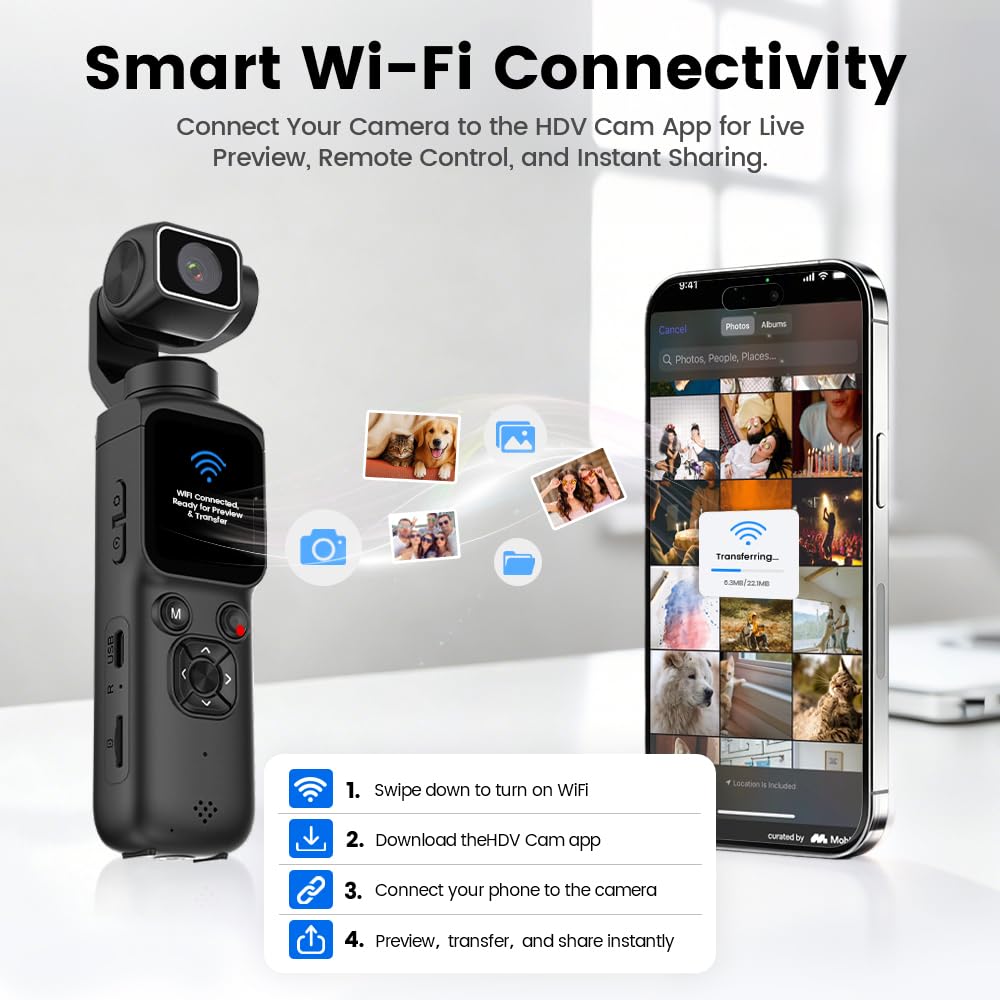 Aero 4K Vlogging Camera, 330° AI Face Tracking, 75MP Photos & Wi-Fi