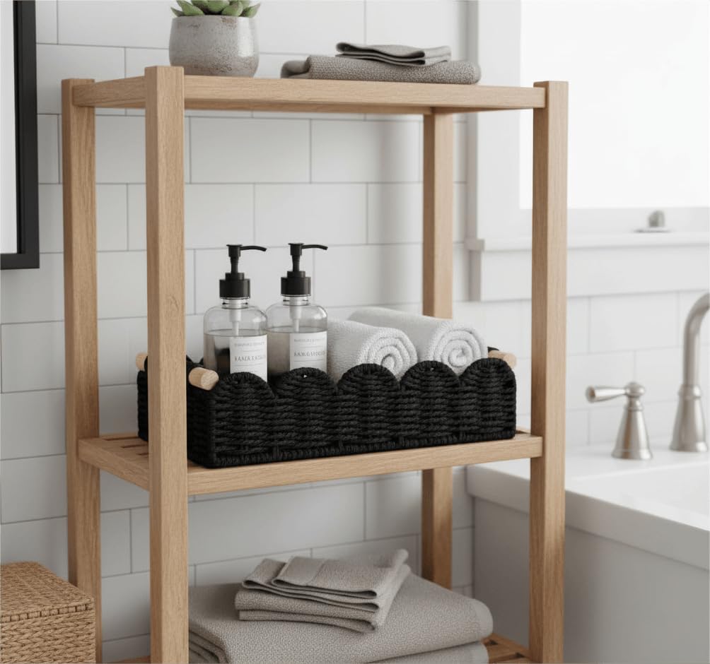 CubesLand Scalloped Toilet Paper Storage Basket W/Handle for Home Decor