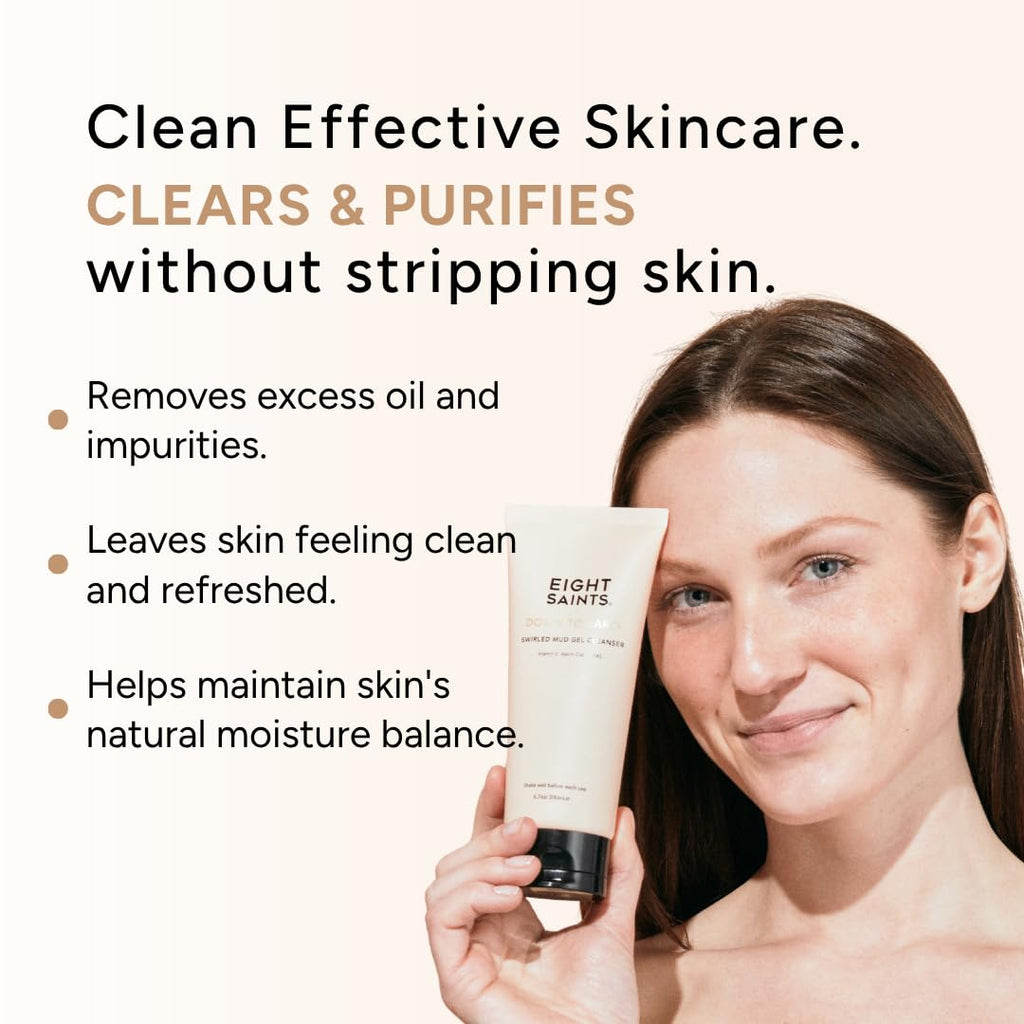 Eight Saints Down To Earth Mud Gel Face Wash, Gentle & Effective Anti Aging Cleanser, Makeup Remover, Nourishing & Hydrating Cleanser, with Vitamin C, Kaolin Clay, & Ylang Ylang Flower Oil, 6.7 oz